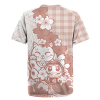 Beige Palaka Hawaiian And Japanese Rugby Jersey Maneki Neko And Sakura Bloom DT05 - Polynesian Pride