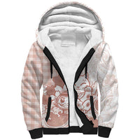 Beige Palaka Hawaiian And Japanese Sherpa Hoodie Maneki Neko And Sakura Bloom DT05 Unisex Beige - Polynesian Pride