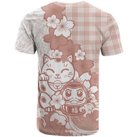 Beige Palaka Hawaiian And Japanese T Shirt Maneki Neko And Sakura Bloom DT05 - Polynesian Pride