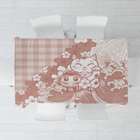 Beige Palaka Hawaiian And Japanese Tablecloth Maneki Neko And Sakura Bloom DT05 Beige - Polynesian Pride