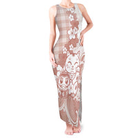 Beige Palaka Hawaiian And Japanese Tank Maxi Dress Maneki Neko And Sakura Bloom DT05 Women Beige - Polynesian Pride