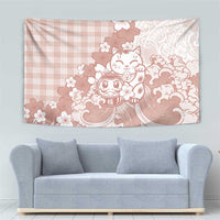 Beige Palaka Hawaiian And Japanese Tapestry Maneki Neko And Sakura Bloom DT05 - Polynesian Pride