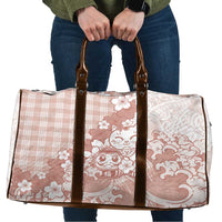 Beige Palaka Hawaiian And Japanese Travel Bag Maneki Neko And Sakura Bloom DT05 Beige - Polynesian Pride