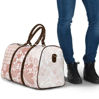 Beige Palaka Hawaiian And Japanese Travel Bag Maneki Neko And Sakura Bloom DT05 - Polynesian Pride