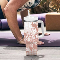 Beige Palaka Hawaiian And Japanese Tumbler With Handle Maneki Neko And Sakura Bloom DT05 - Polynesian Pride