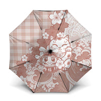 Beige Palaka Hawaiian And Japanese Umbrella Maneki Neko And Sakura Bloom DT05 One Size Folded 11.42 inch Opened Diameter 37.4 inch Beige - Polynesian Pride