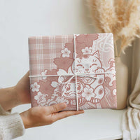 Beige Palaka Hawaiian And Japanese Wrapping Paper Maneki Neko And Sakura Bloom DT05 - Polynesian Pride