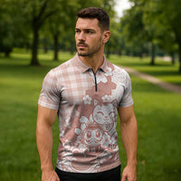 Beige Palaka Hawaiian And Japanese Zipper Polo Shirt Maneki Neko And Sakura Bloom DT05 - Polynesian Pride
