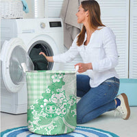 Green Palaka Hawaiian And Japanese Laundry Basket Maneki Neko And Sakura Bloom DT05 - Polynesian Pride