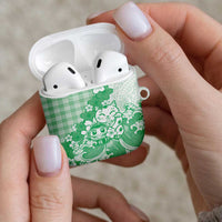 Green Palaka Hawaiian And Japanese AirPods Case Maneki Neko And Sakura Bloom DT05 - Polynesian Pride