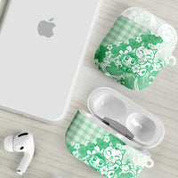 Green Palaka Hawaiian And Japanese AirPods Case Maneki Neko And Sakura Bloom