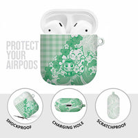 Green Palaka Hawaiian And Japanese AirPods Case Maneki Neko And Sakura Bloom