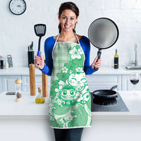 Green Palaka Hawaiian And Japanese Apron Maneki Neko And Sakura Bloom DT05 - Polynesian Pride