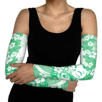 Green Palaka Hawaiian And Japanese Arm Sleeves Maneki Neko And Sakura Bloom DT05 - Polynesian Pride