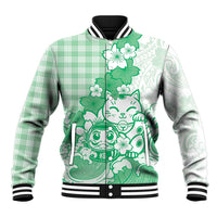Green Palaka Hawaiian And Japanese Baseball Jacket Maneki Neko And Sakura Bloom DT05 Unisex Green - Polynesian Pride