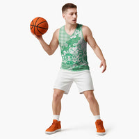 Green Palaka Hawaiian And Japanese Basketball Jersey Maneki Neko And Sakura Bloom DT05 - Polynesian Pride