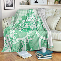 Green Palaka Hawaiian And Japanese Blanket Maneki Neko And Sakura Bloom DT05 Green - Polynesian Pride