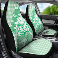 Green Palaka Hawaiian And Japanese Car Seat Cover Maneki Neko And Sakura Bloom DT05 - Polynesian Pride