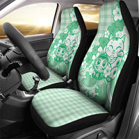 Green Palaka Hawaiian And Japanese Car Seat Cover Maneki Neko And Sakura Bloom DT05 - Polynesian Pride