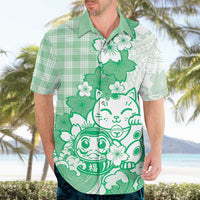 Green Palaka Hawaiian And Japanese Hawaiian Shirt Maneki Neko And Sakura Bloom DT05 - Polynesian Pride