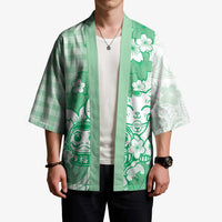 Green Palaka Hawaiian And Japanese Kimono Maneki Neko And Sakura Bloom DT05 - Polynesian Pride