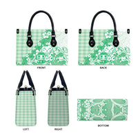 Green Palaka Hawaiian And Japanese Leather Bag Maneki Neko And Sakura Bloom DT05 - Polynesian Pride