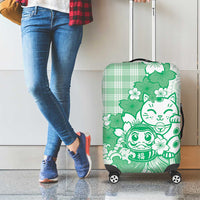 Green Palaka Hawaiian And Japanese Luggage Cover Maneki Neko And Sakura Bloom DT05 - Polynesian Pride