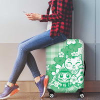 Green Palaka Hawaiian And Japanese Luggage Cover Maneki Neko And Sakura Bloom DT05 - Polynesian Pride