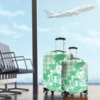 Green Palaka Hawaiian And Japanese Luggage Cover Maneki Neko And Sakura Bloom DT05 - Polynesian Pride