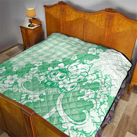 Green Palaka Hawaiian And Japanese Quilt Maneki Neko And Sakura Bloom DT05 - Polynesian Pride