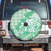 Green Palaka Hawaiian And Japanese Spare Tire Cover Maneki Neko And Sakura Bloom DT05 Green - Polynesian Pride