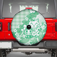 Green Palaka Hawaiian And Japanese Spare Tire Cover Maneki Neko And Sakura Bloom DT05 - Polynesian Pride