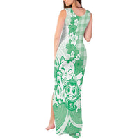 Green Palaka Hawaiian And Japanese Tank Maxi Dress Maneki Neko And Sakura Bloom DT05 - Polynesian Pride