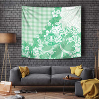 Green Palaka Hawaiian And Japanese Tapestry Maneki Neko And Sakura Bloom DT05 Green - Polynesian Pride
