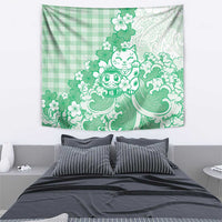 Green Palaka Hawaiian And Japanese Tapestry Maneki Neko And Sakura Bloom DT05 - Polynesian Pride
