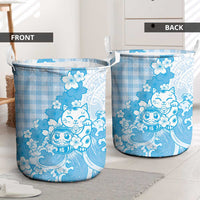Blue Palaka Hawaiian And Japanese Laundry Basket Maneki Neko And Sakura Bloom DT05 - Polynesian Pride
