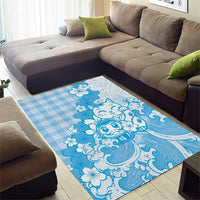 Blue Palaka Hawaiian And Japanese Area Rug Maneki Neko And Sakura Bloom DT05 - Polynesian Pride