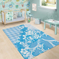 Blue Palaka Hawaiian And Japanese Area Rug Maneki Neko And Sakura Bloom DT05 - Polynesian Pride