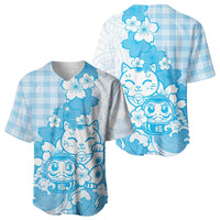 Blue Palaka Hawaiian And Japanese Baseball Jersey Maneki Neko And Sakura Bloom DT05 - Polynesian Pride