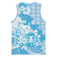Blue Palaka Hawaiian And Japanese Basketball Jersey Maneki Neko And Sakura Bloom DT05 - Polynesian Pride