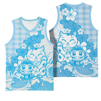 Blue Palaka Hawaiian And Japanese Basketball Jersey Maneki Neko And Sakura Bloom DT05 - Polynesian Pride