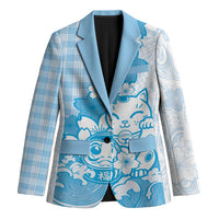 Blue Palaka Hawaiian And Japanese Blazer Maneki Neko And Sakura Bloom DT05 Unisex Blue - Polynesian Pride