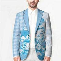Blue Palaka Hawaiian And Japanese Blazer Maneki Neko And Sakura Bloom DT05 - Polynesian Pride