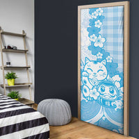 Blue Palaka Hawaiian And Japanese Door Cover Maneki Neko And Sakura Bloom DT05 - Polynesian Pride
