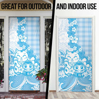 Blue Palaka Hawaiian And Japanese Door Cover Maneki Neko And Sakura Bloom DT05 - Polynesian Pride