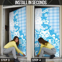 Blue Palaka Hawaiian And Japanese Door Cover Maneki Neko And Sakura Bloom DT05 - Polynesian Pride