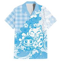 Blue Palaka Hawaiian And Japanese Hawaiian Shirt Maneki Neko And Sakura Bloom DT05 Blue - Polynesian Pride