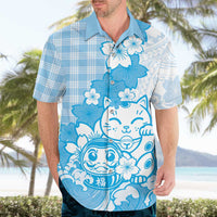 Blue Palaka Hawaiian And Japanese Hawaiian Shirt Maneki Neko And Sakura Bloom DT05 - Polynesian Pride