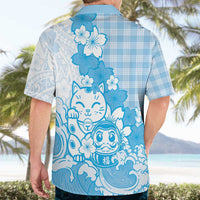 Blue Palaka Hawaiian And Japanese Hawaiian Shirt Maneki Neko And Sakura Bloom DT05 - Polynesian Pride