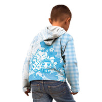 Blue Palaka Hawaiian And Japanese Kid Hoodie Maneki Neko And Sakura Bloom DT05 - Polynesian Pride